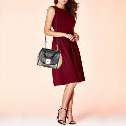 Pre Owned Coach Black/Beige Snakeskin Embossed Leather And Leather Drifter Top Handle Bag