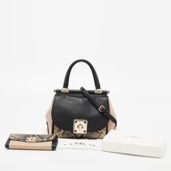 Pre Owned Coach Black/Beige Snakeskin Embossed Leather And Leather Drifter Top Handle Bag