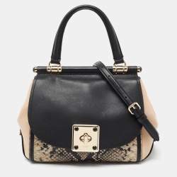 Pre Owned Coach Black/Beige Snakeskin Embossed Leather And Leather Drifter Top Handle Bag