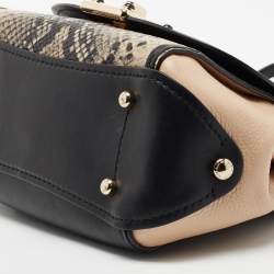 Pre Owned Coach Black/Beige Snakeskin Embossed Leather And Leather Drifter Top Handle Bag