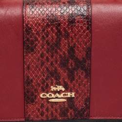 Pre Owned حقيبة كتف كوتش جلد نقش ثعبان وكانفاس شعار ماركة بني / أحمر قلاب كلار