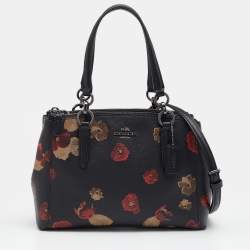 Coach Black Flower Print Coated Canvas And Leather Mini Christie Carryall Satchel