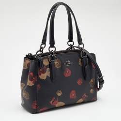 Coach Black Flower Print Coated Canvas And Leather Mini Christie Carryall Satchel