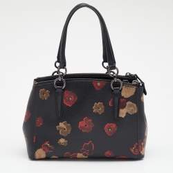 Coach Black Flower Print Coated Canvas And Leather Mini Christie Carryall Satchel