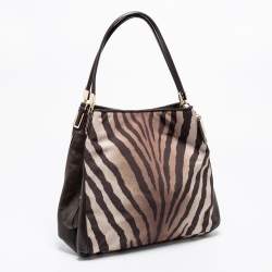 Pre Owned Coach Brown/Beige Zebra Print Canvas and Leather Madison Phoebe Shoulder Bag