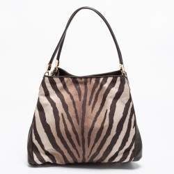 Pre Owned Coach Brown/Beige Zebra Print Canvas and Leather Madison Phoebe Shoulder Bag