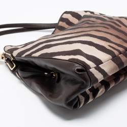 Pre Owned Coach Brown/Beige Zebra Print Canvas and Leather Madison Phoebe Shoulder Bag
