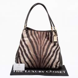 Pre Owned Coach Brown/Beige Zebra Print Canvas and Leather Madison Phoebe Shoulder Bag
