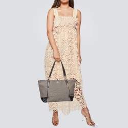 Pre Owned Coach Black/Beige Jacquard and Leather Ava Legacy Tote