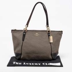 Pre Owned Coach Black/Beige Jacquard and Leather Ava Legacy Tote