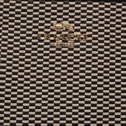 Pre Owned Coach Black/Beige Jacquard and Leather Ava Legacy Tote