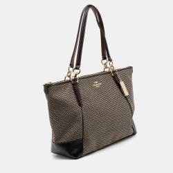 Pre Owned Coach Black/Beige Jacquard and Leather Ava Legacy Tote