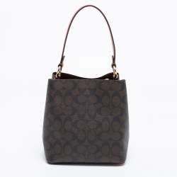 Pre Owned Coach Brown/Red Signature Coated Canvas and Leather Small Town Bucket Bag