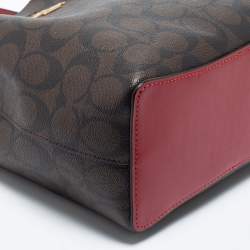 Pre Owned Coach Brown/Red Signature Coated Canvas and Leather Small Town Bucket Bag