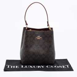 Pre Owned Coach Brown/Red Signature Coated Canvas and Leather Small Town Bucket Bag