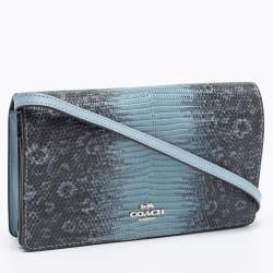 Pre Owned Coach Blue/Black Embossed Leather Hayden Crossbody Clutch