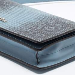 Pre Owned Coach Blue/Black Embossed Leather Hayden Crossbody Clutch