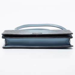 Pre Owned Coach Blue/Black Embossed Leather Hayden Crossbody Clutch