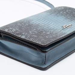 Pre Owned Coach Blue/Black Embossed Leather Hayden Crossbody Clutch