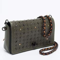 م ملوكة مسبقًا حقيبة كتف كوتش دينكي جلد أخضر مرصعة