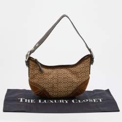 Pre Owned حقيبة هوبو كوتش سويدي وكانفاس بشعار ماركة بيج/بني