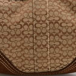 Pre Owned حقيبة هوبو كوتش سويدي وكانفاس بشعار ماركة بيج/بني