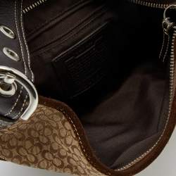 Pre Owned حقيبة هوبو كوتش سويدي وكانفاس بشعار ماركة بيج/بني