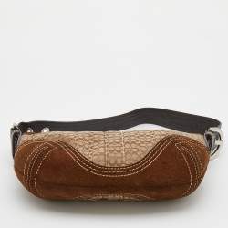 Pre Owned حقيبة هوبو كوتش سويدي وكانفاس بشعار ماركة بيج/بني