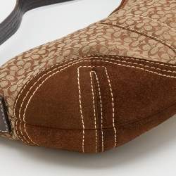 Pre Owned حقيبة هوبو كوتش سويدي وكانفاس بشعار ماركة بيج/بني