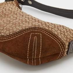 Pre Owned حقيبة هوبو كوتش سويدي وكانفاس بشعار ماركة بيج/بني