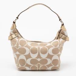 Coach Beige/White Signature Canvas Penelope Hobo