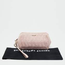 Pre Owned Coach Pink Gathered Leather Wristlet Clutch