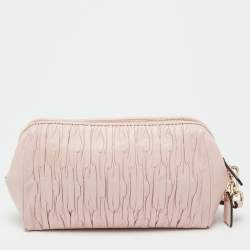 Pre Owned Coach Pink Gathered Leather Wristlet Clutch
