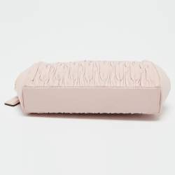 Pre Owned Coach Pink Gathered Leather Wristlet Clutch