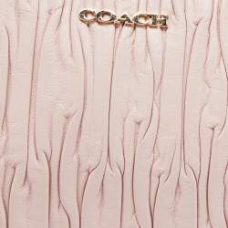 Pre Owned Coach Pink Gathered Leather Wristlet Clutch