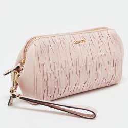 Pre Owned Coach Pink Gathered Leather Wristlet Clutch