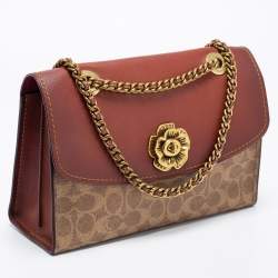 Pre Owned Coach Tan Leather And Signature Coated Canvas Parker Shoulder Bag