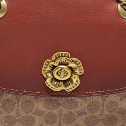 Pre Owned Coach Tan Leather And Signature Coated Canvas Parker Shoulder Bag