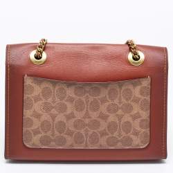 Pre Owned Coach Tan Leather And Signature Coated Canvas Parker Shoulder Bag