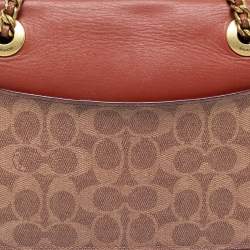 Pre Owned Coach Tan Leather And Signature Coated Canvas Parker Shoulder Bag