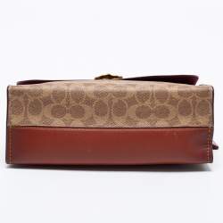 Pre Owned Coach Tan Leather And Signature Coated Canvas Parker Shoulder Bag