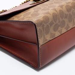 Pre Owned Coach Tan Leather And Signature Coated Canvas Parker Shoulder Bag