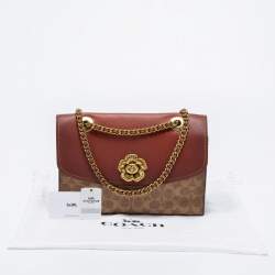 Pre Owned Coach Tan Leather And Signature Coated Canvas Parker Shoulder Bag