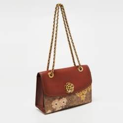 مملوكة مسبقًا حقيبة كتف كوتش باركر جلد وكانفاس مقوى بالشعار بني/بيج