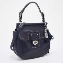 Pre Owned Coach Navy Blue Leather Willis Saddle Crossbody Bag