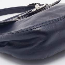 Pre Owned Coach Navy Blue Leather Willis Saddle Crossbody Bag