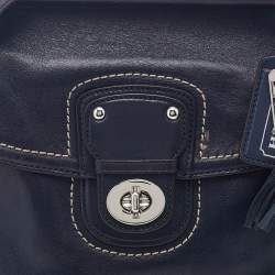 Pre Owned Coach Navy Blue Leather Willis Saddle Crossbody Bag