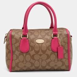 Coach Beige/Pink Signature Printed Canvas and Leather Mini Bennett Satchel