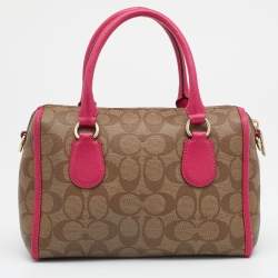 Coach Beige/Pink Signature Printed Canvas and Leather Mini Bennett Satchel