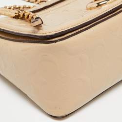 Pre Owned Coach Beige Leather Turn Lock Crossbody Bag
